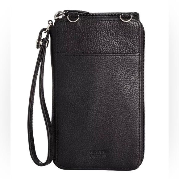 Gianni Bernini Black Genuine Leather Softy Tech Crossbody Wallet - Picture 11 of 12
